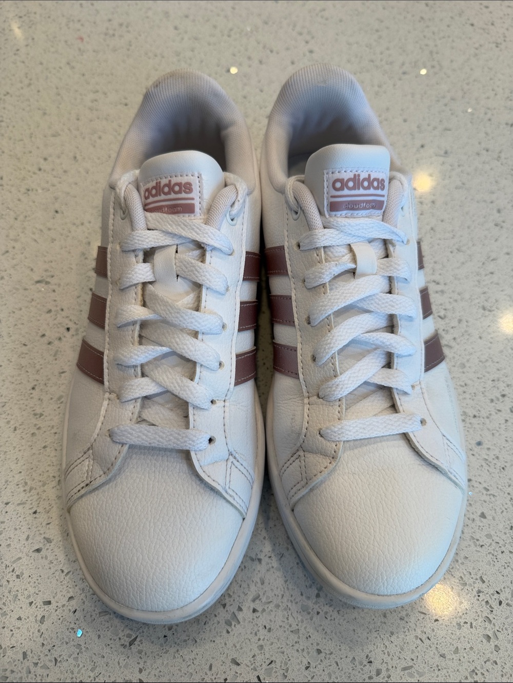 Adidas White Low-Top Sneakers with Dusty Rose Stripes 8.5